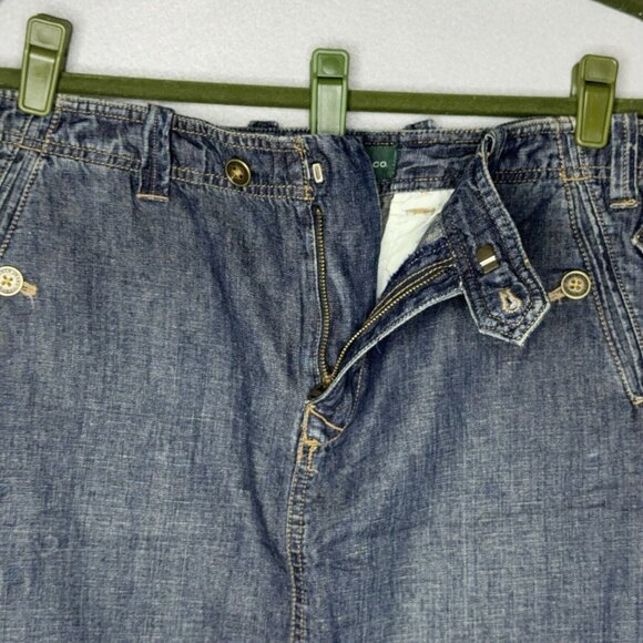 Lauren Jeans Co Denim Dark Wash Skirt Cotton Linen Sz 8 Pockets Adjustable Sand - Picture 8 of 16